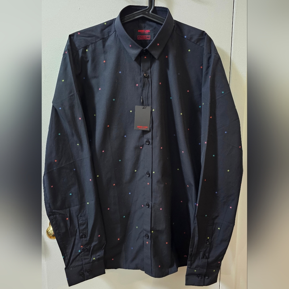 Jared Lang After Hours Star Print Button Down Shirt Black Men's Size Medium - Picture 1 of 10
